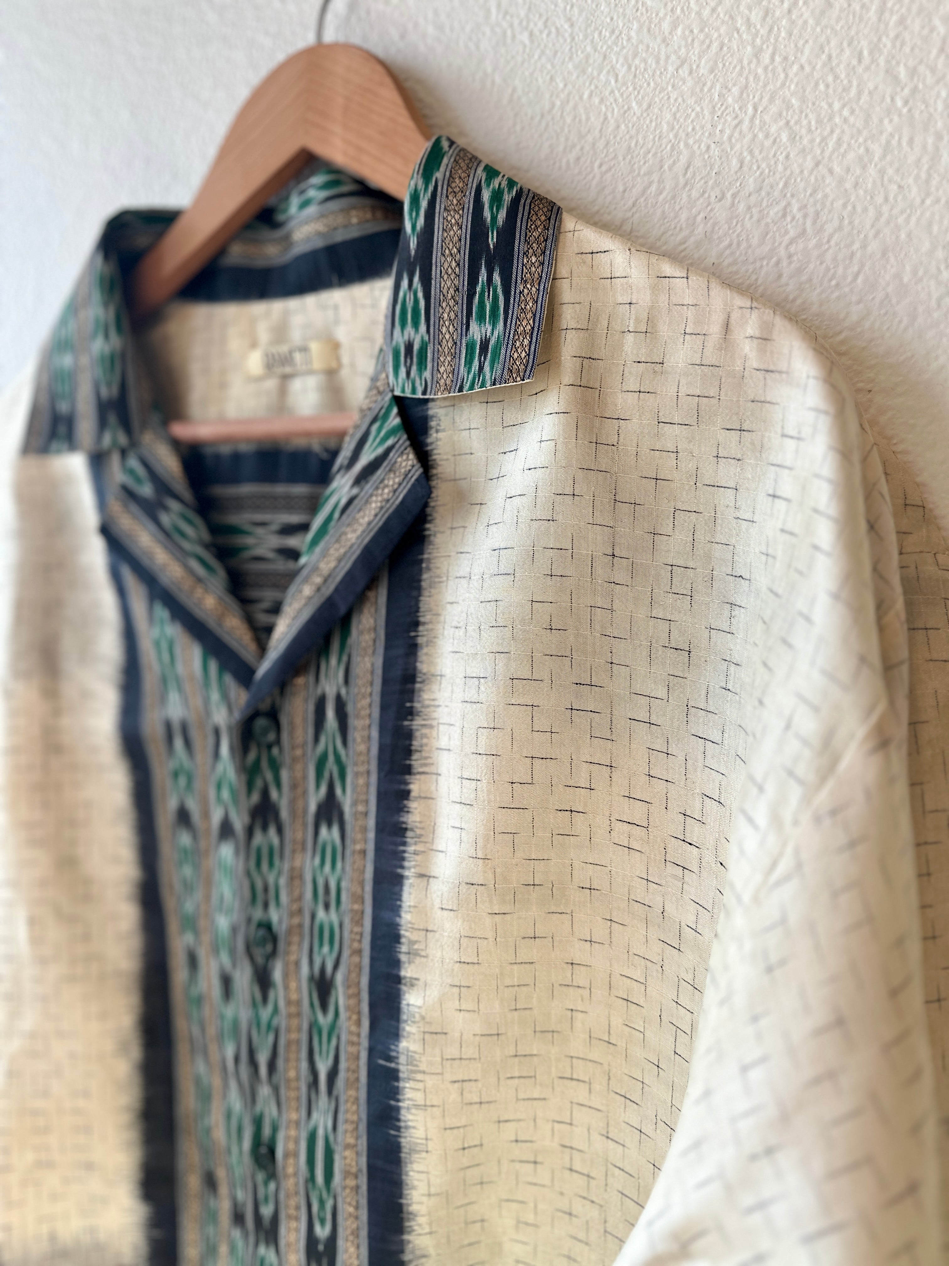 Unique Handcrafted Shirt from Vintage Ikat and Block Print Sari Full sleeve - Rameti