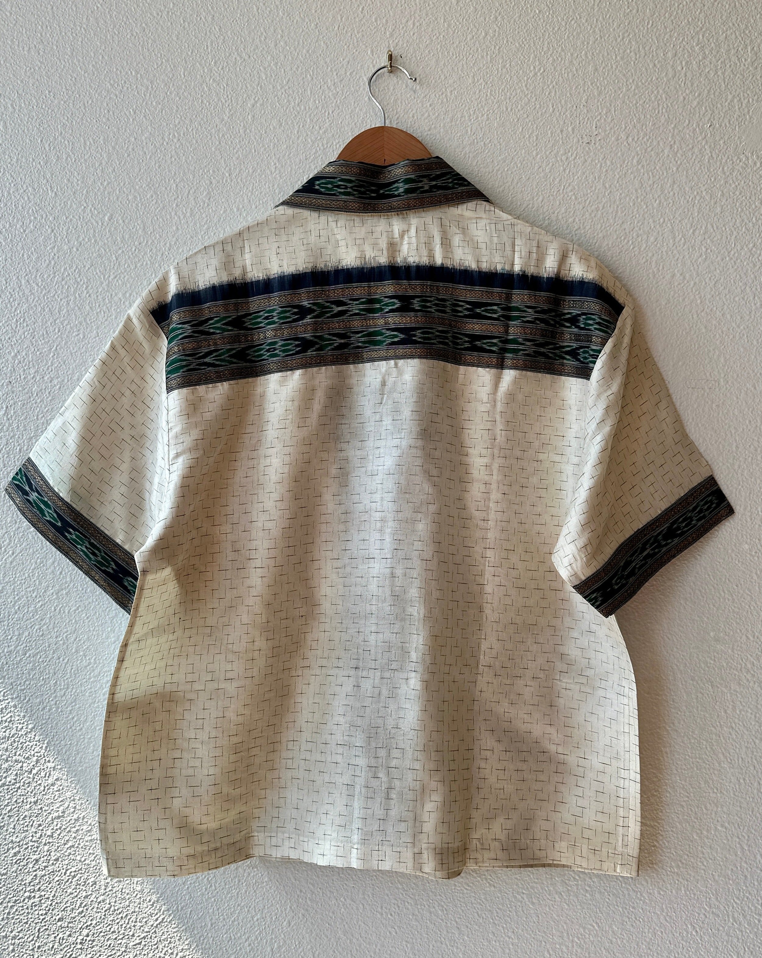 Unique Handcrafted Shirt from Vintage Ikat and Block Print Sari - Rameti
