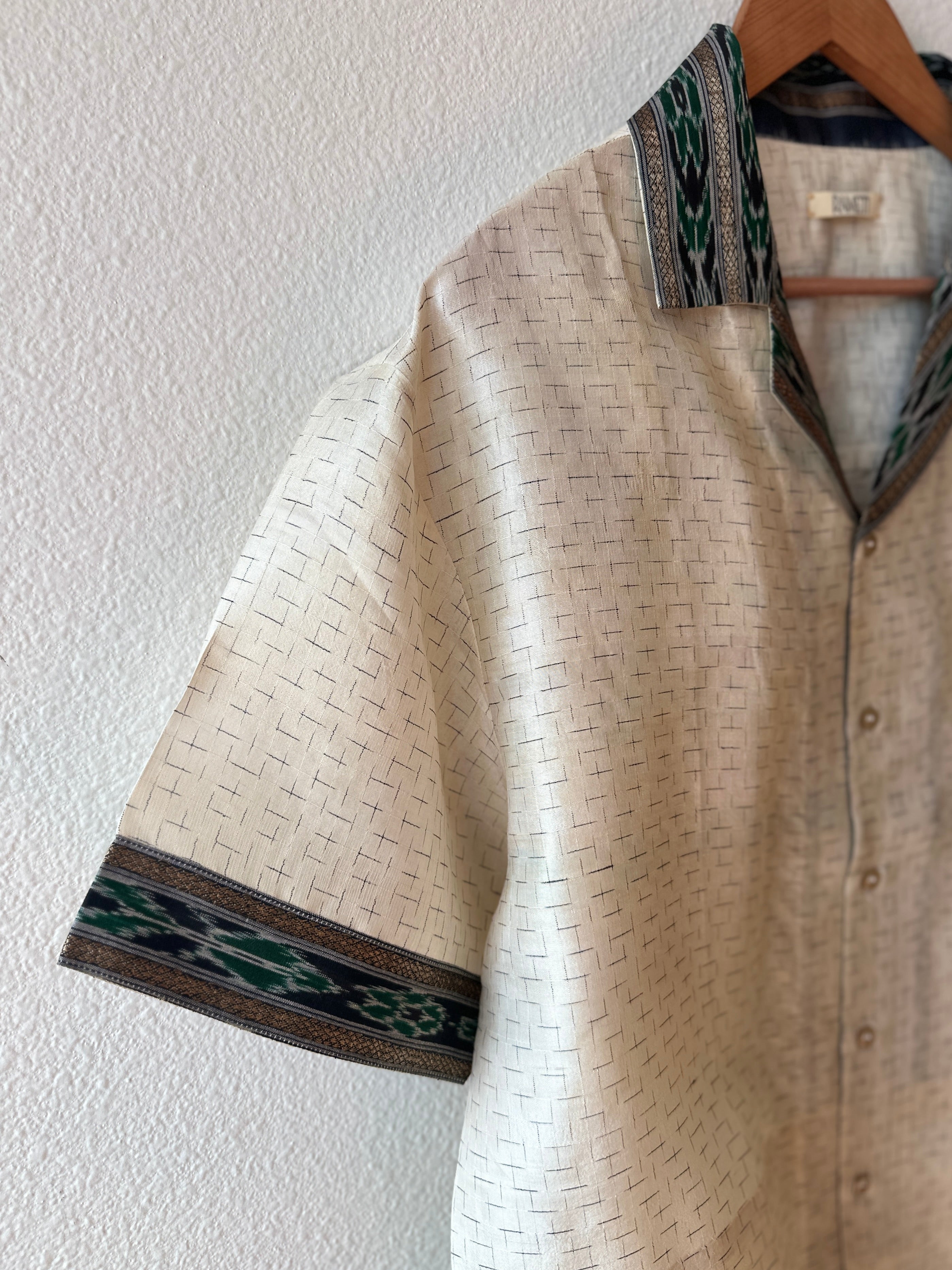 Unique Handcrafted Shirt from Vintage Ikat and Block Print Sari - Rameti