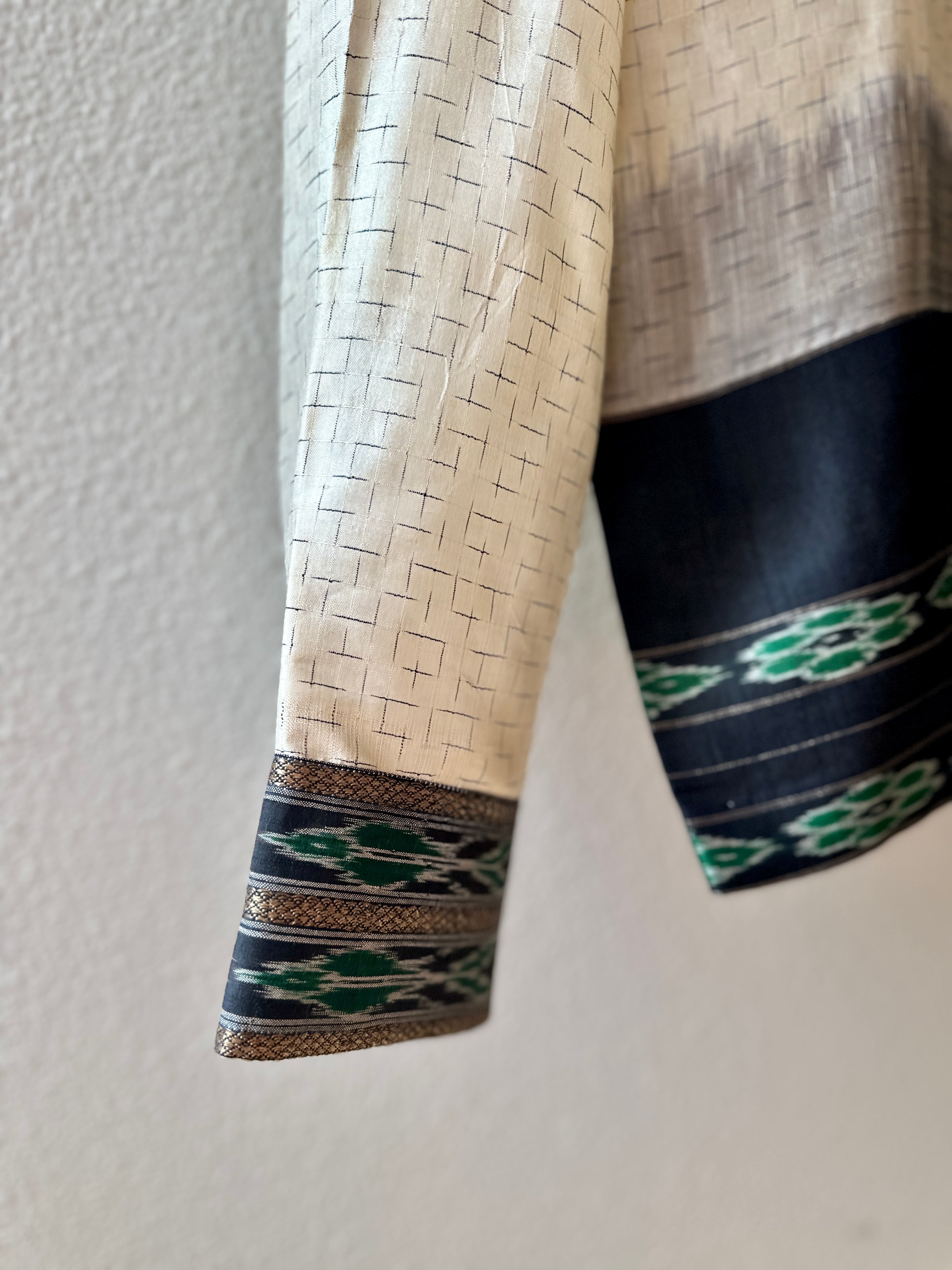 Unique Handcrafted Shirt from Vintage Ikat and Block Print Sari Full sleeve - Rameti