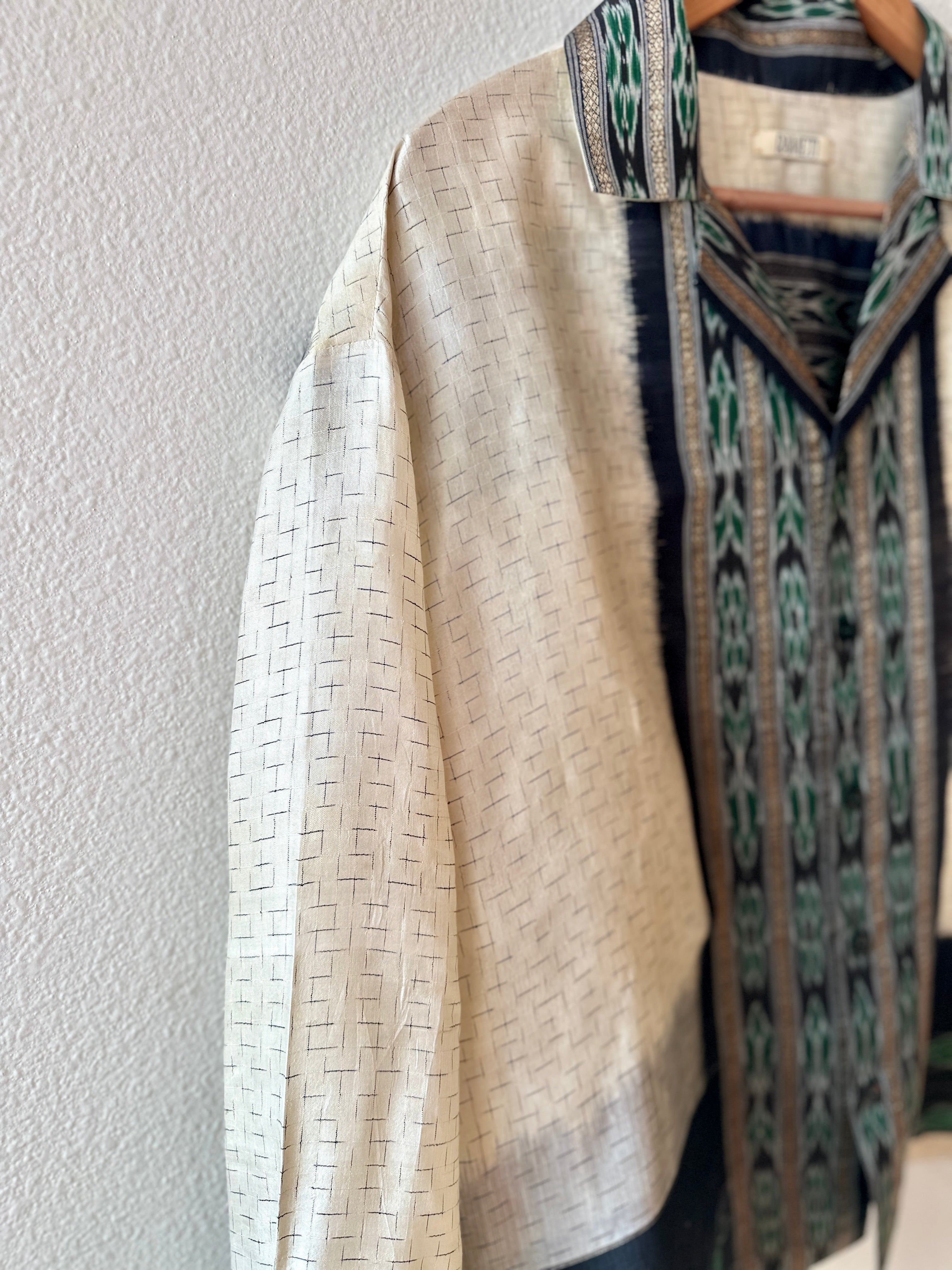 Unique Handcrafted Shirt from Vintage Ikat and Block Print Sari Full sleeve - Rameti