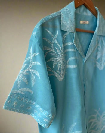 Chikankari cotton short sleeve shirt S/M - Rameti