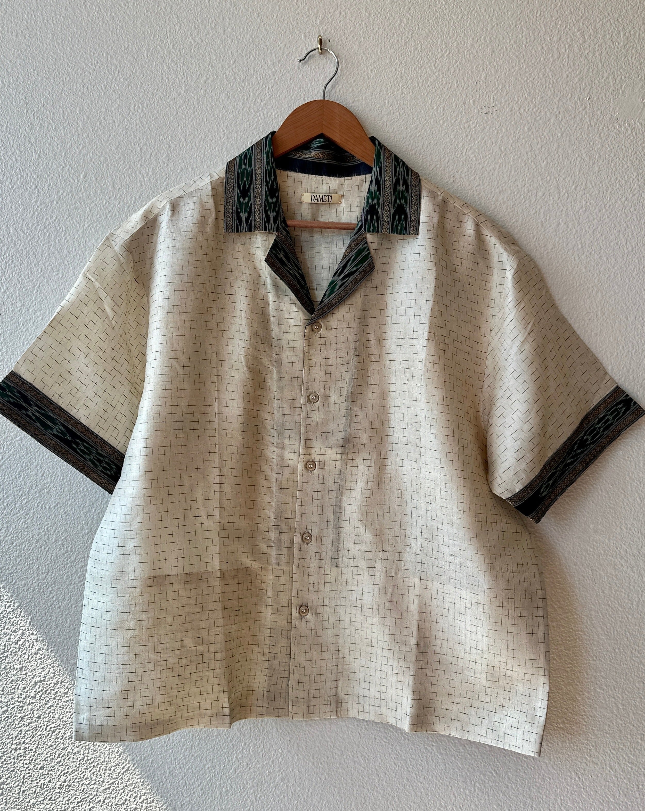 Unique Handcrafted Shirt from Vintage Ikat and Block Print Sari - Rameti