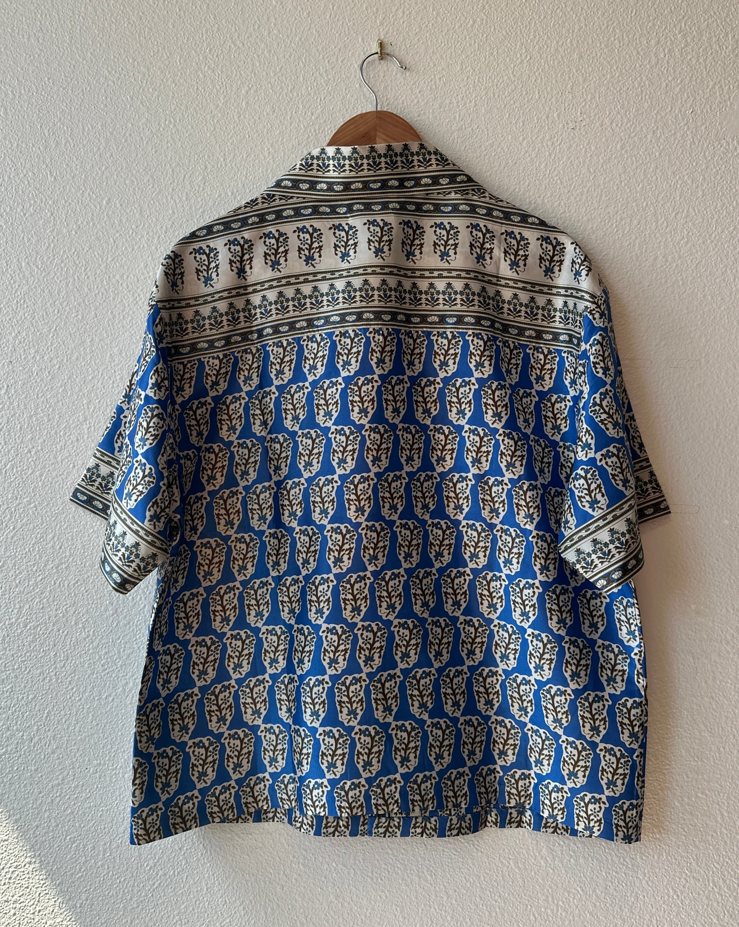 Unique Handcrafted Shirt from Vintage Block Print Sari - Rameti