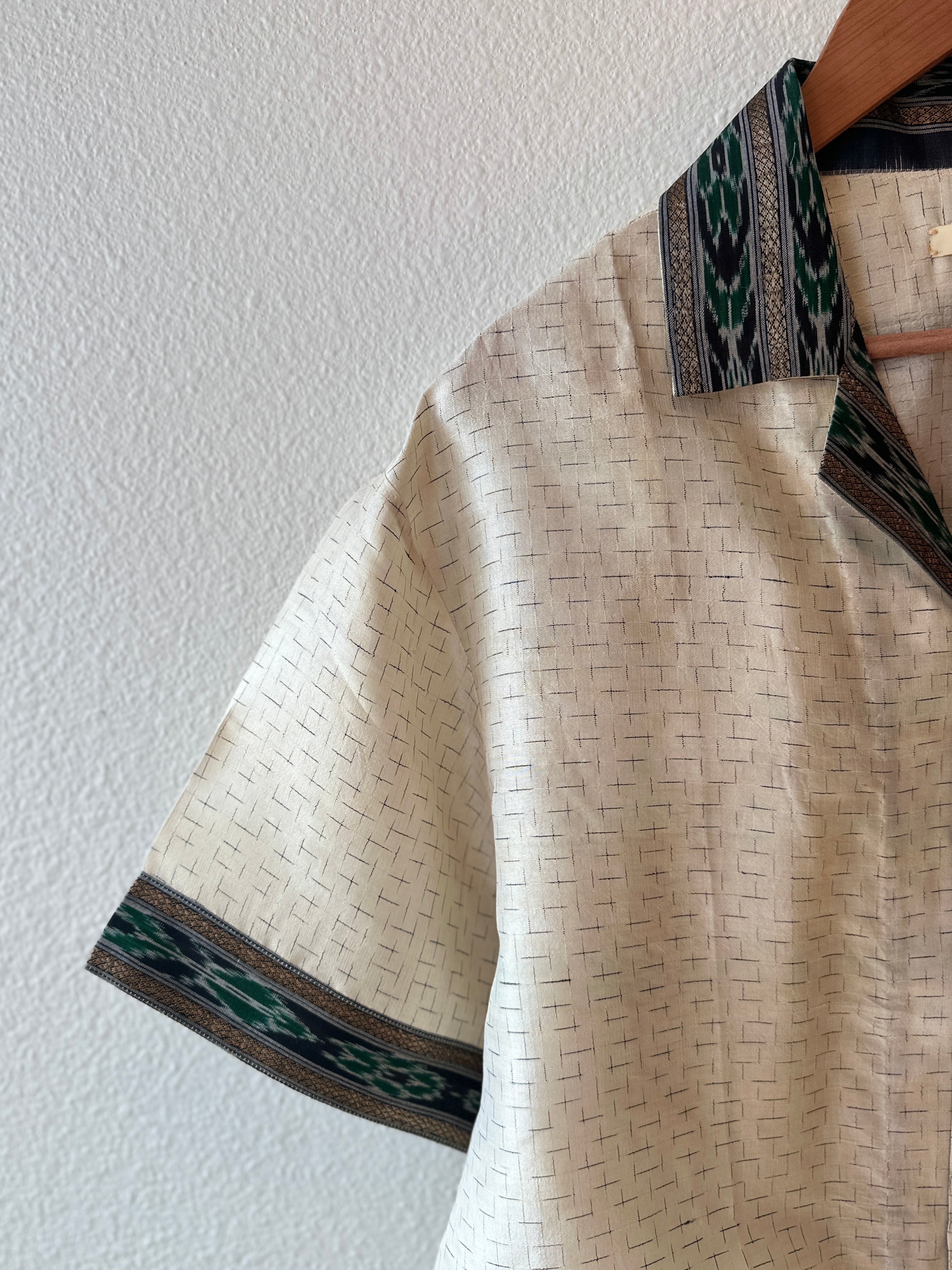 Unique Handcrafted Shirt from Vintage Ikat and Block Print Sari - Rameti